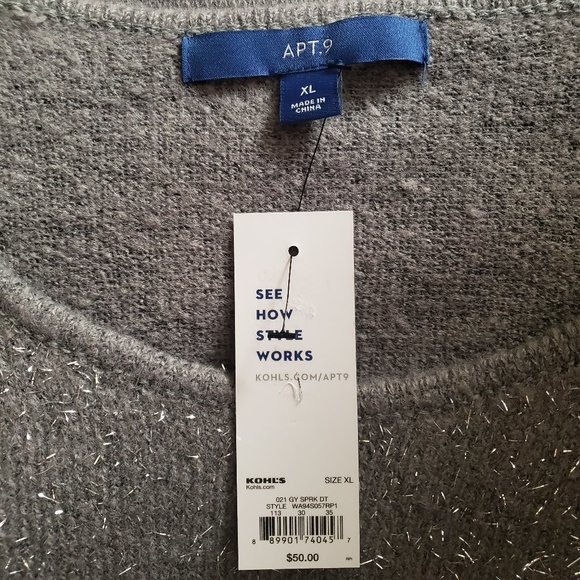 NWT APT.9 gray silver texture glitter knit sweater - Picture 4 of 9